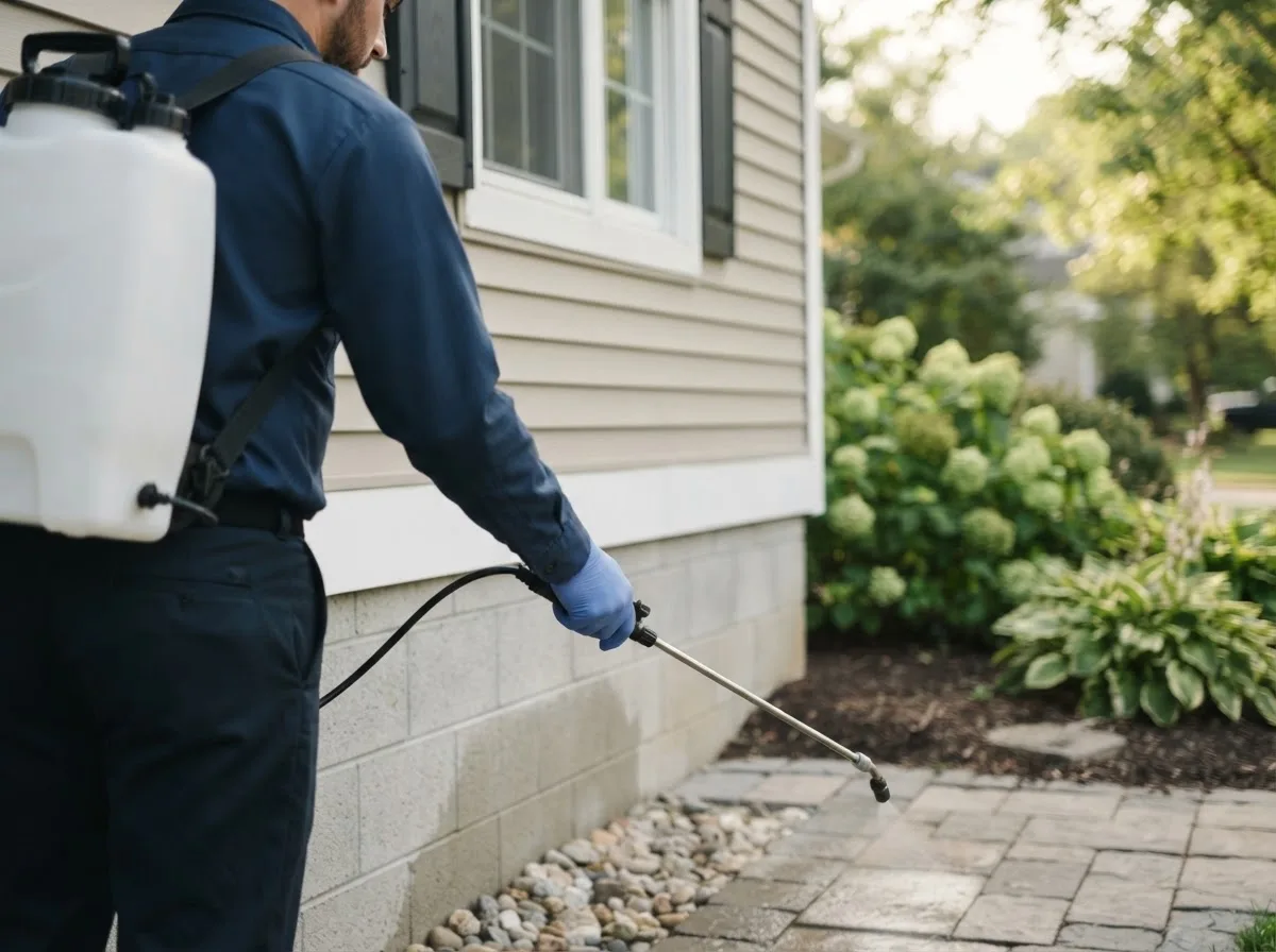 Pest control technician inspecting a home in Smithshire, IL